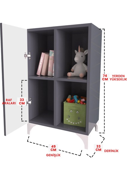 2 Raflı Tek Kapak Fluffy Friend Çocuk Odası Çok Amaçlı Dolabı