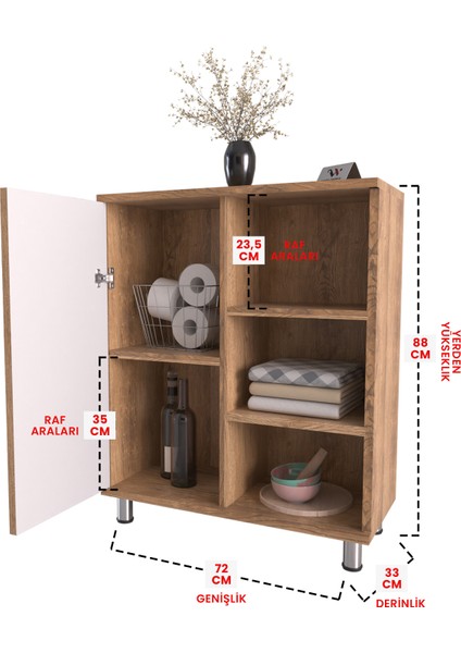 3 Raflı Tek Kapak Flowerin Branch Çok Amaçlı Dolabı Mutfak Kiler Banyo Balkon Erzak Dolabı