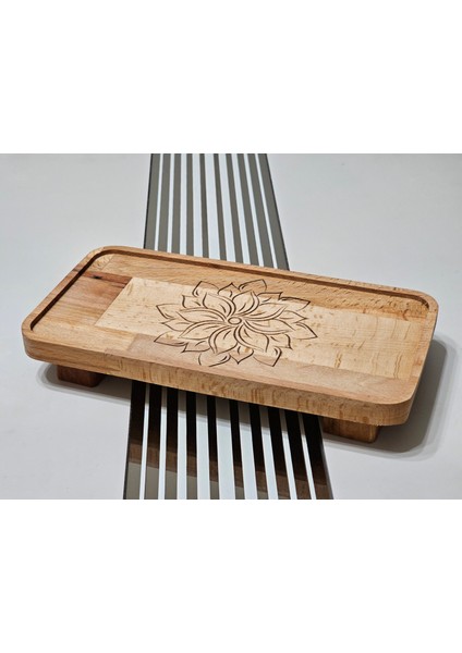 22X11CM Ayaklı Dikdörtgen Ahşap, Çiçek, Bitki Desenli, Yağdanlık, Şişe, Mutfak Altlığı ve Düzenleyici