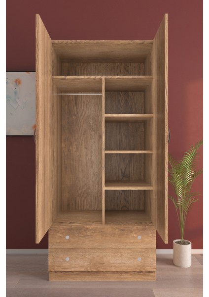 Çocuk Odası 2 Kapaklı Lovely Sparrows gardırop 5 Raflı 2 Çekmeceli Askılı Elbise Dolabı fırsatları