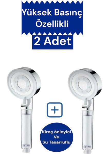 2 Adet Beyaz Kireç Önleyici ve Su Tasarruf Özellikli Duş Başlığı