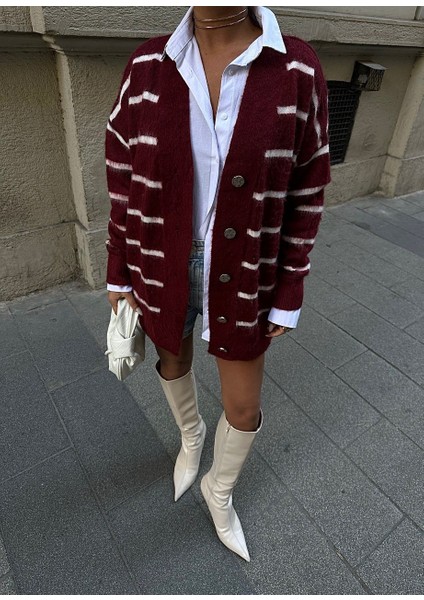 Lymens Fashion Rahatlık ve Şıklıkta Sınır Tanımayan Çizgili Oversize Akrilik Hırka