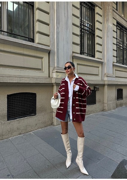 Lymens Fashion Rahatlık ve Şıklıkta Sınır Tanımayan Çizgili Oversize Akrilik Hırka fiyatları