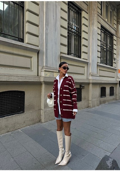 Lymens Fashion Rahatlık ve Şıklıkta Sınır Tanımayan Çizgili Oversize Akrilik Hırka fırsatları