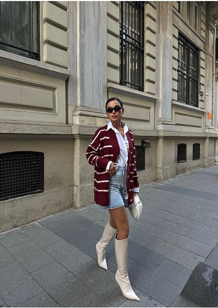 Lymens Fashion Rahatlık ve Şıklıkta Sınır Tanımayan Çizgili Oversize Akrilik Hırka indirimleri