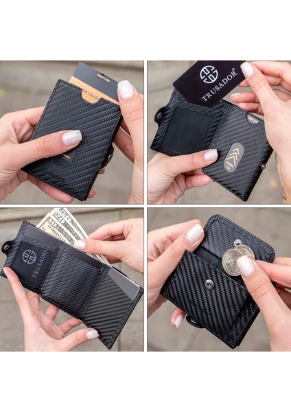 Valencia Carbon Bozuk Paralık Cepli Unisex Hakiki Deri Rfid Korumalı Erkek Kadın Mini Cüzdan Hediyelik Karbon