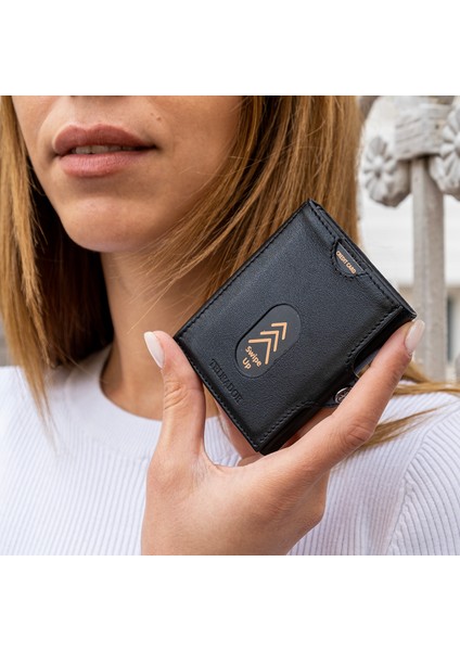 Valencia Siyah Kartlık Hakiki Deri Cüzdan Unisex Kadın Erkek Rfid Korumalı