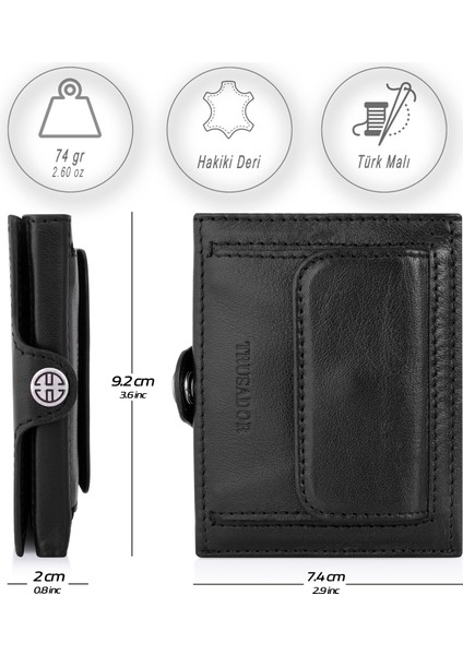 Valencia Siyah Bozuk Paralık Cepli Unisex Hakiki Deri Rfid Korumalı Erkek Kadın Mini Cüzdan Hediye