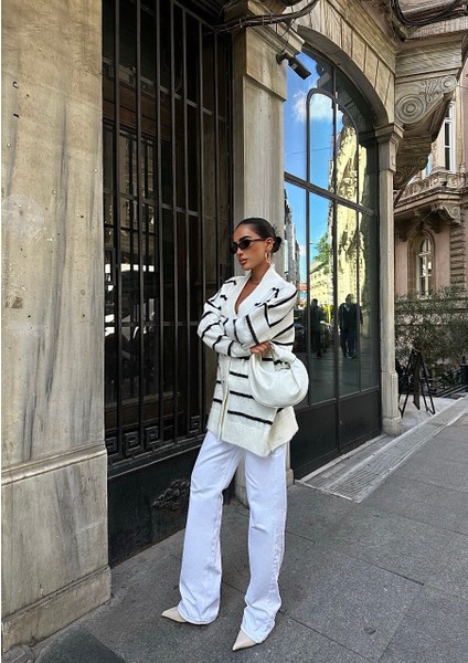 Lymens Fashion Rahatlık ve Şıklıkta Sınır Tanımayan Çizgili Oversize Akrilik Hırka fiyatları