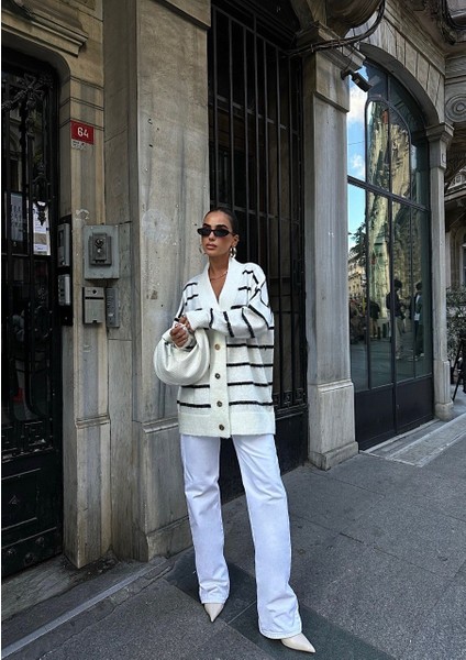 Lymens Fashion Rahatlık ve Şıklıkta Sınır Tanımayan Çizgili Oversize Akrilik Hırka modelleri