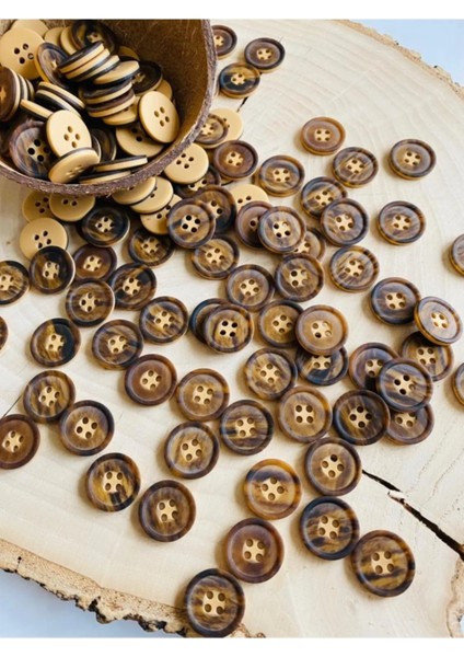15 mm 4 Delikli Bej Polyester Düğme(20 Adet)