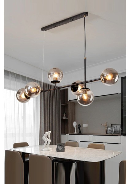 Modern Siyah Füme Camlı Mutfak ve Salon İçin 6'lı Avize Takımı