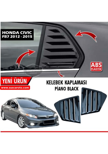 Honda Civic Fb7 2012-2016 Uyumlu Kelebek Cam Izgarası Kelebek Cam Vizörü Havalandırma Sağ Sol Takım Parlak Siyah