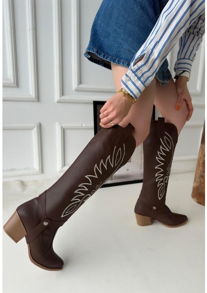 Jilla Kahverengi Cilt Tak Çıkar Topuklu Bot ve Çizme modelleri