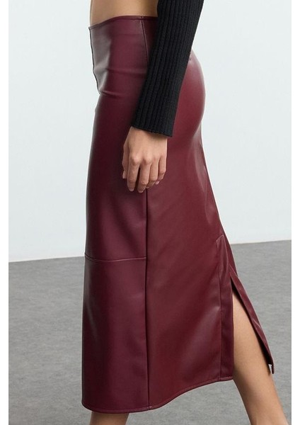 Modern Tarz Astarsız Örme Maxi Boy Yüksek Bel Kalem Vücuda Oturan Yırtmaçlı Etek