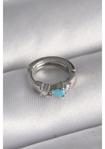Gümüş Renk Zirkon Taşlı Mavi Boncuk Detay Tragus Piercing - EBJ241123W29476