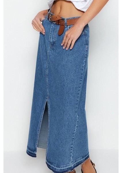 Modern Tarz Astarsız Denim Maxi Boy Yırtmaçlı Maxi Denim Etek modelleri