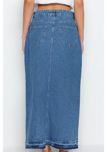 Modern Tarz Astarsız Denim Maxi Boy Yırtmaçlı Maxi Denim Etek fırsatları