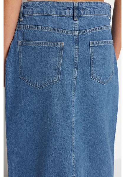 Modern Tarz Astarsız Denim Maxi Boy Yırtmaçlı Maxi Denim Etek indirimleri
