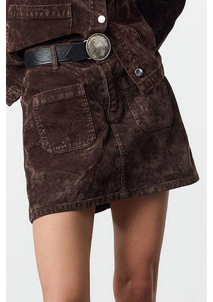Modern Tarz Astarsız Denim Mini Boy Süet Görünümlü Normal Bel Mini Denim Etek