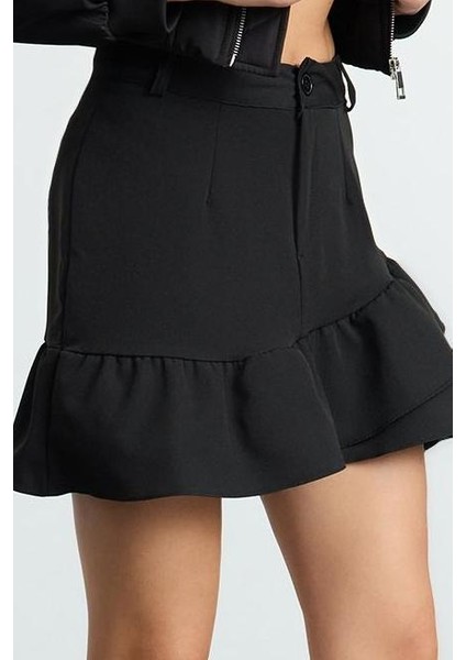 Modern Tarz Astarsız Dokuma Mini Boy Fırfır Detaylı Mini Boy Dokuma Dokuma Etek