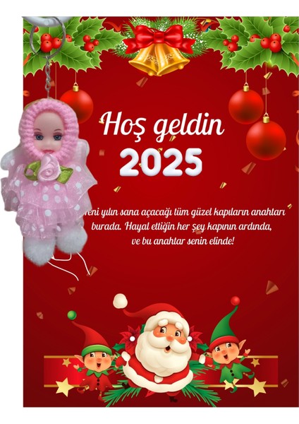 Yeni Yıl Noel Baba Kart Üzerinde Anahtarlık (Kişiye Özel Yazı Yazdırılabilir) Tütü Bebek