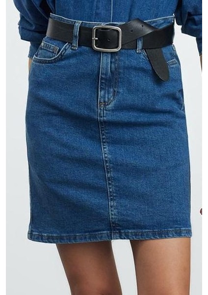 Modern Tarz Astarsız Denim Mini Boy Basic Yüksek Bel Mini Denim Etek