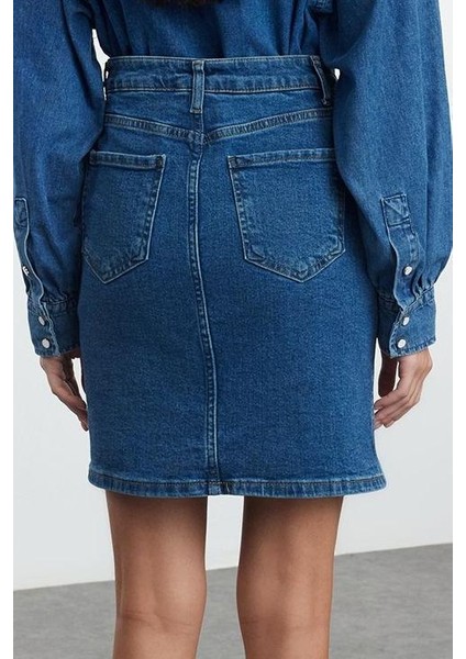 Modern Tarz Astarsız Denim Mini Boy Basic Yüksek Bel Mini Denim Etek fırsatları
