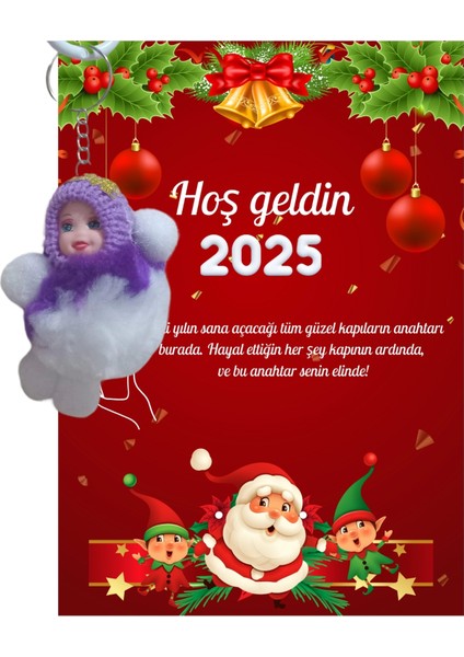 Yeni Yıl Noel Baba Kart Üzerinde Anahtarlık (Kişiye Özel Yazı Yazdırılabilir) Peluş Bebek