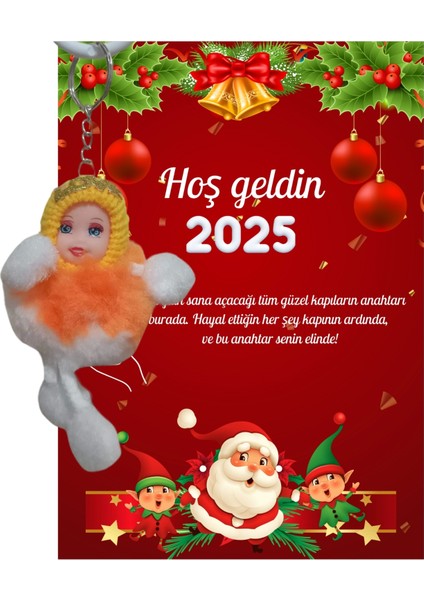 Yeni Yıl Noel Baba Kart Üzerinde Anahtarlık (Kişiye Özel Yazı Yazdırılabilir) Peluş Bebek