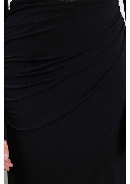 Modern Tarz Astarsız Örme Maxi Boy Büzgü Drape Detaylı Maxi Anvelop Esnek Etek fiyatları