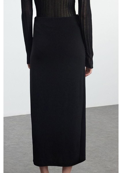 Modern Tarz Astarsız Örme Maxi Boy Büzgü Drape Detaylı Maxi Anvelop Esnek Etek fırsatları
