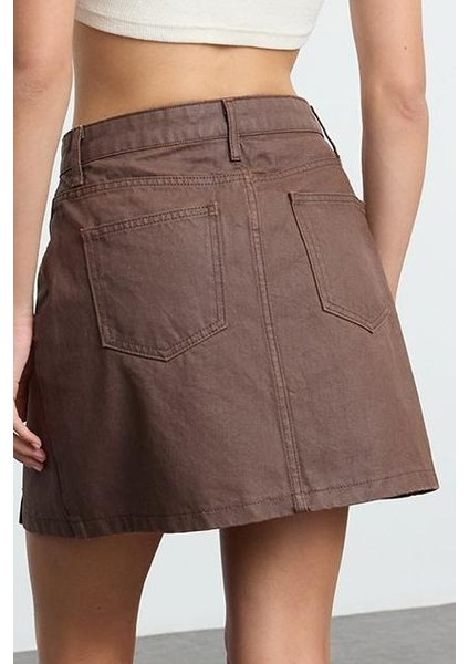 Modern Tarz Astarsız Denim Mini Boy Deri Kaplamalı Pileli Mini Denim Etek fırsatları