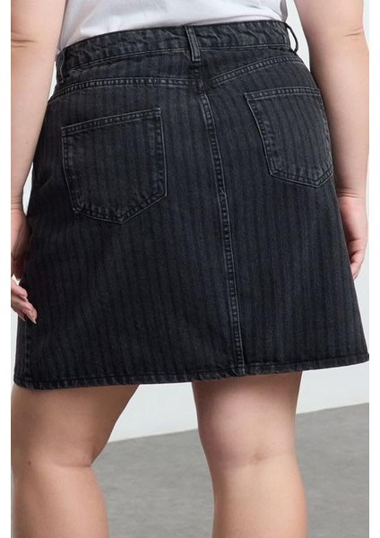 Modern Tarz Büyük Beden Astarsız Denim Mini Boy More Sustainable Çizgili Mini Denim Etek indirimleri