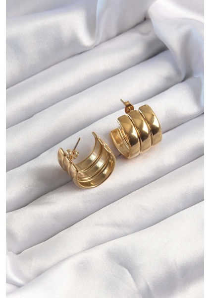 Altın Renk 3lü Görünüm Bombe Model Yarım Halka Küpe - EBJ241123W28266 fiyatları