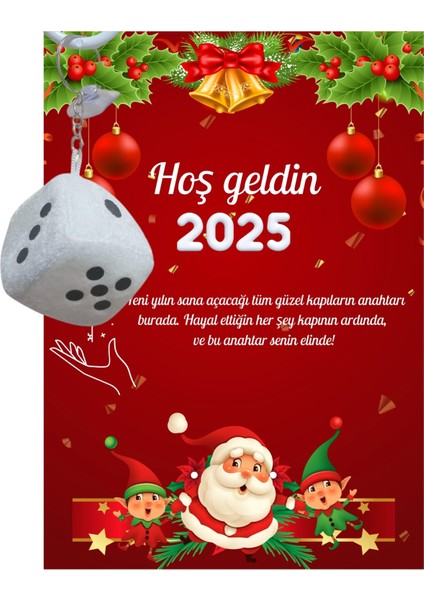 Yeni Yıl Noel Baba Kart Üzerinde Anahtarlık (Kişiye Özel Yazı Yazdırılabilir) Zar Model