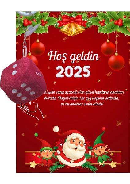 Yeni Yıl Noel Baba Kart Üzerinde Anahtarlık (Kişiye Özel Yazı Yazdırılabilir) Zar Model