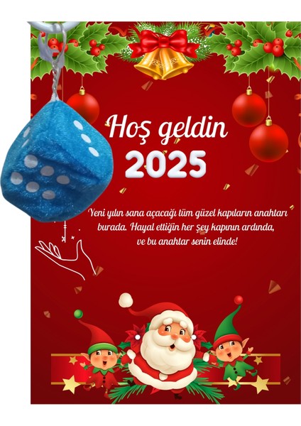 Yeni Yıl Noel Baba Kart Üzerinde Anahtarlık (Kişiye Özel Yazı Yazdırılabilir) Zar Model