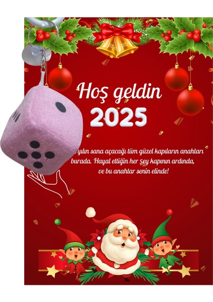 Yeni Yıl Noel Baba Kart Üzerinde Anahtarlık (Kişiye Özel Yazı Yazdırılabilir) Zar Model