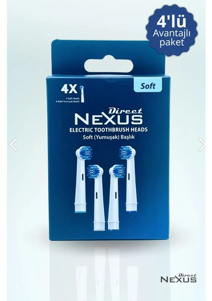 Direct Nexus Oral-B Uyumlu Yumuşak Elektrikli Diş Fırçası Yedek Başlığı 4'lü