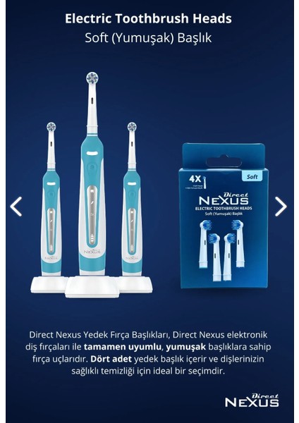 Direct Nexus Oral-B Uyumlu Yumuşak Elektrikli Diş Fırçası Yedek Başlığı 4'lü