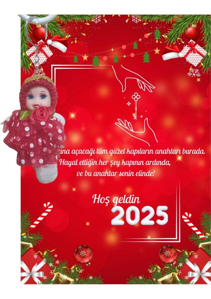 Yeni Yıl 2025 Kart Üzerinde Anahtarlık (Kişiye Özel Yazı Yazdırılabilir) Tütü Bebek