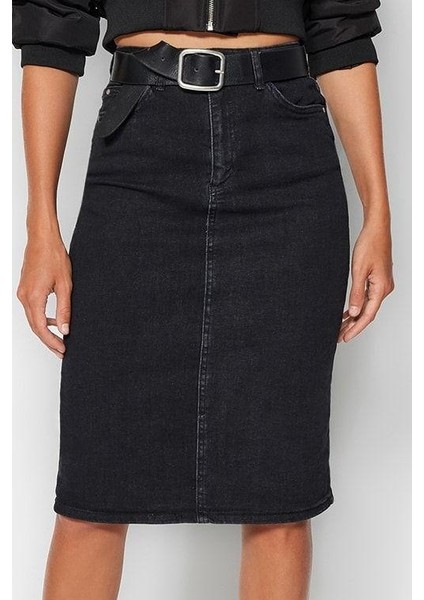 Modern Tarz Astarsız Denim Midi Boy Yüksek Bel Midi Kalem Denim Etek modelleri