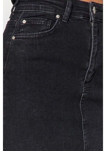 Modern Tarz Astarsız Denim Midi Boy Yüksek Bel Midi Kalem Denim Etek fırsatları