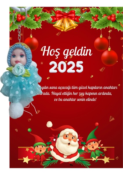 Yeni Yıl Noel Baba Kart Üzerinde Anahtarlık (Kişiye Özel Yazı Yazdırılabilir) Tütü Bebek 5 Adet