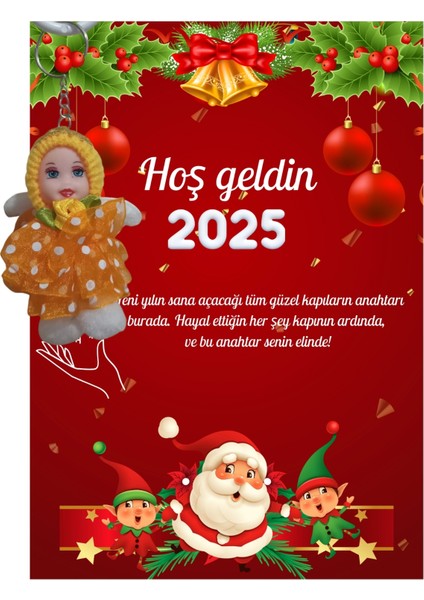 Yeni Yıl Noel Baba Kart Üzerinde Anahtarlık (Kişiye Özel Yazı Yazdırılabilir) Tütü Bebek 5 Adet
