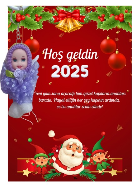 Yeni Yıl Noel Baba Kart Üzerinde Anahtarlık (Kişiye Özel Yazı Yazdırılabilir) Tütü Bebek 5 Adet