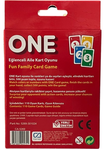 One 7+ Yaş Çocuklar Için Süper Eğlenceli 2-10 Kişilik Aile Kart Oyunu