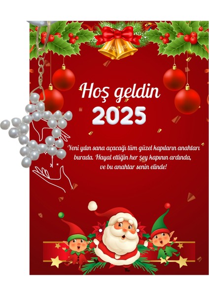 Yeni Yıl Noel Baba Kart Üzerinde Anahtarlık (Kişiye Özel Yazı Yazdırılabilir) Yıldız Model