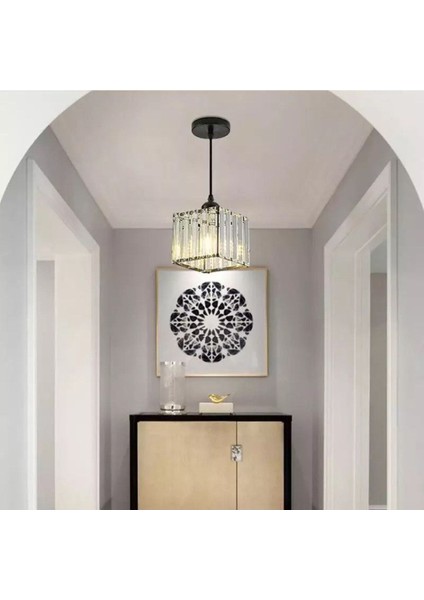 Tekno Trust Modern Luxury Sarkıt Avize Hol Antre Siyah Kristal Taşlı Avize